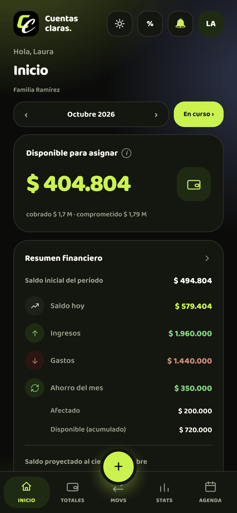 Tela do app Cuentas Claras