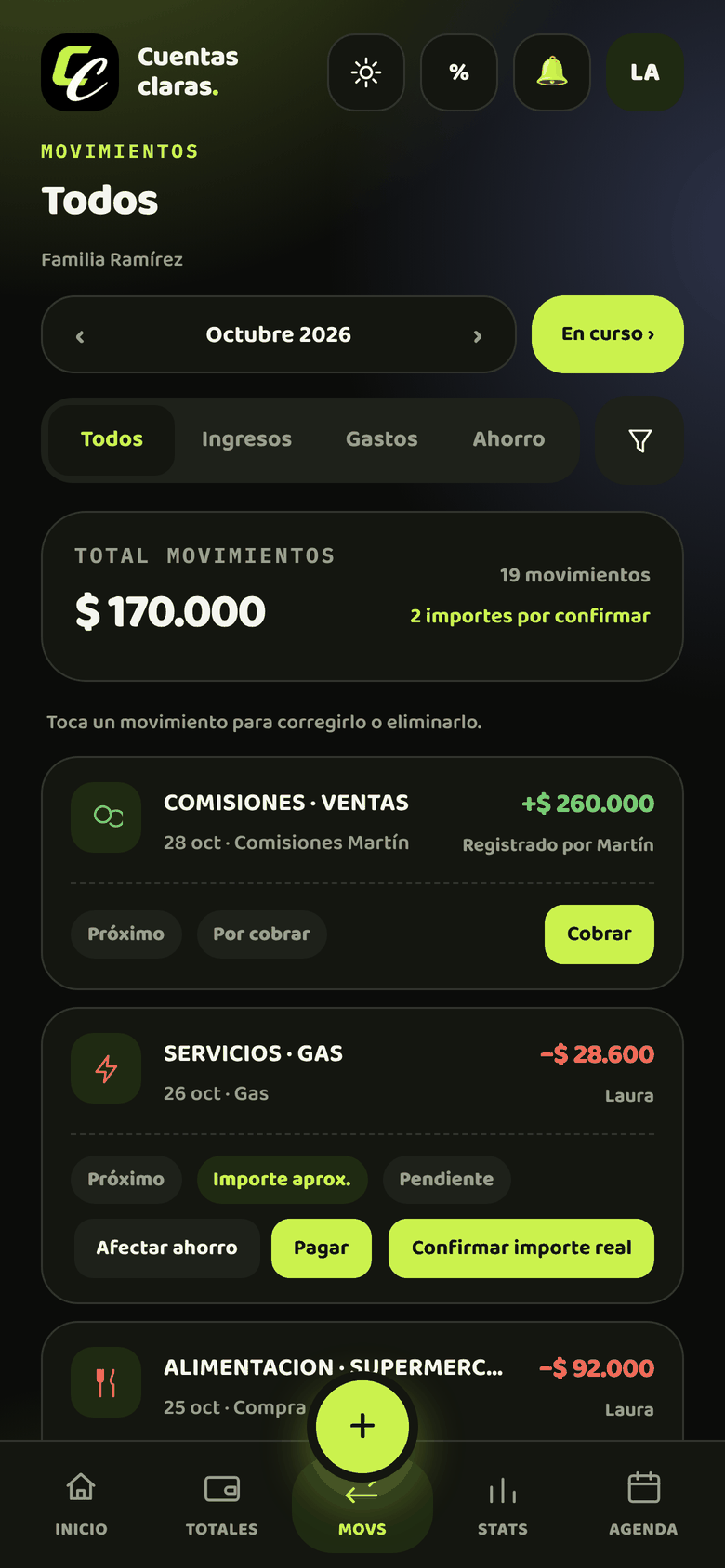 Tela do app Cuentas Claras