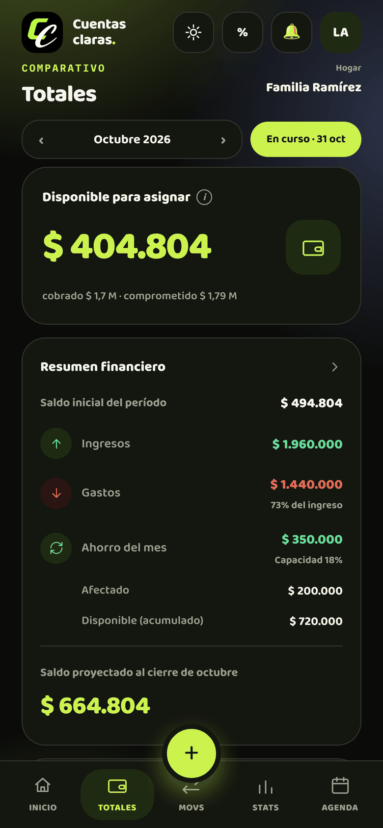 Tela do app Cuentas Claras